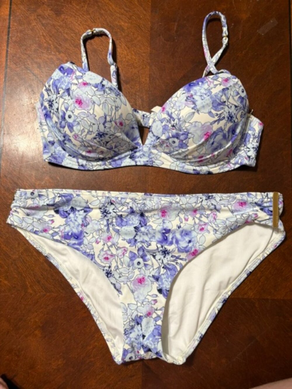 Victoria's Secret Angel Push Up Bikini Lavender Floral 36B Top Forever Hipster L